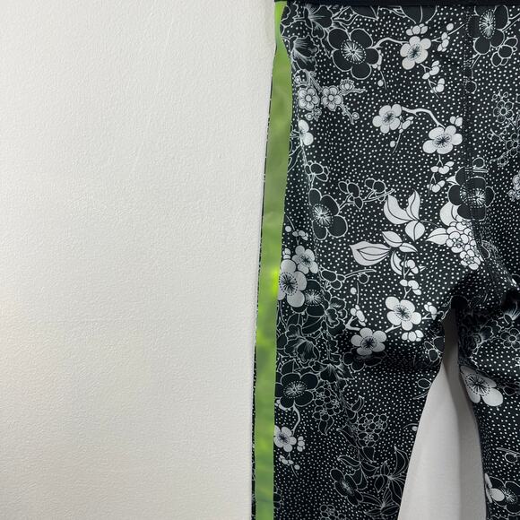 NOLI Black White Floral Green Side Stripe 7/8 Length Leggings Tights Yoga USA S - Picture 5 of 6